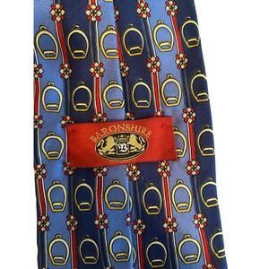Baronshire Mens Silk Tie Blue Equestrian‎ Stirrup Floral Print Classic Necktie